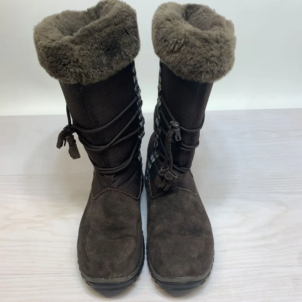 Baffin AMAK 4710-W001 Brown Suede Leather Faux‎ Fur Mid Calf Snow Boots Size 8